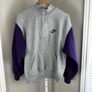 Vintage 90's Nike Quarter Zip Pullover Sweatshirt SZ Medium Purple Heather Gray